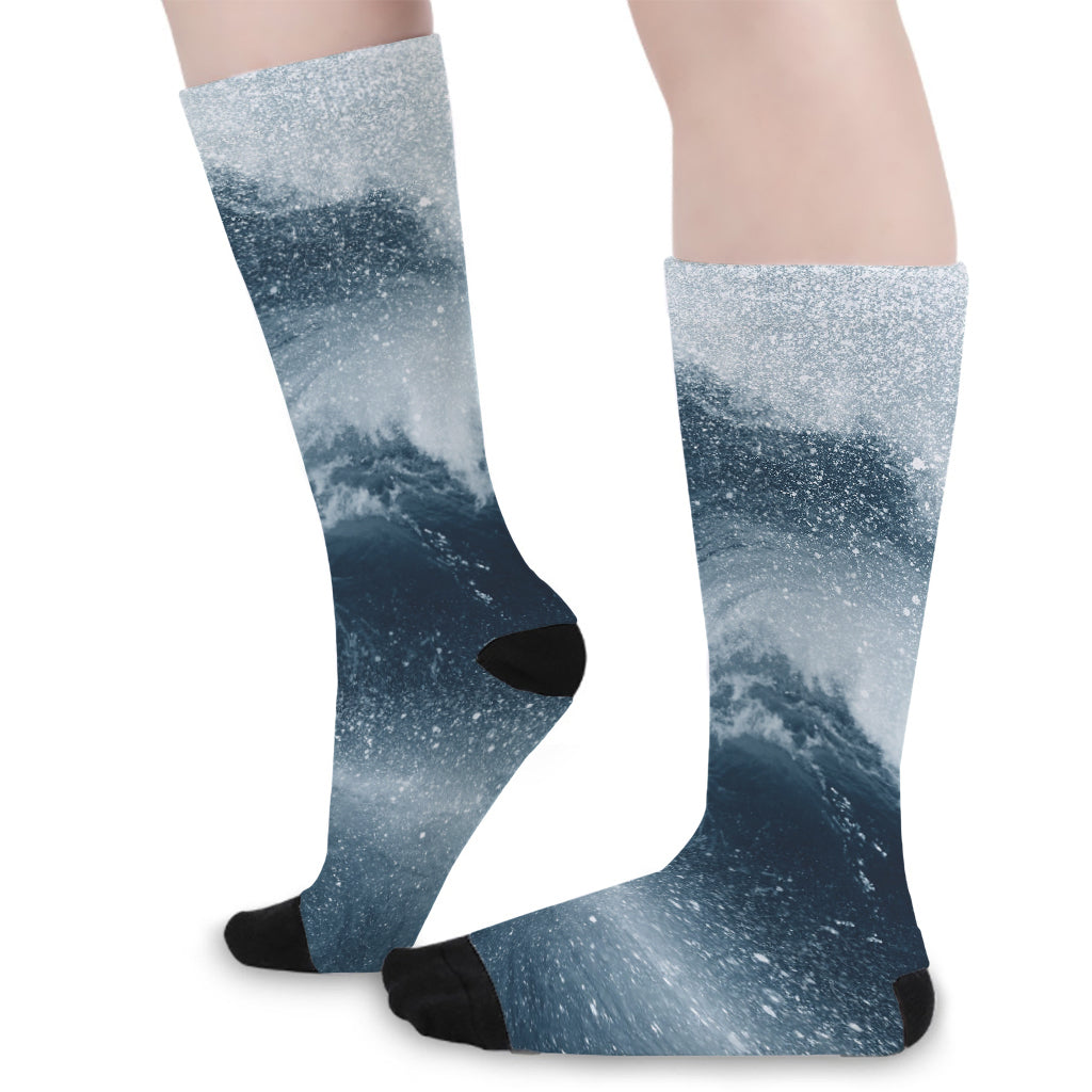 Ocean Wave Print Long Socks