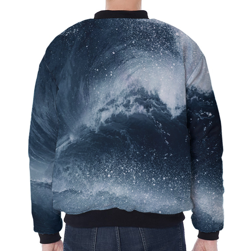 Ocean Wave Print Zip Sleeve Bomber Jacket