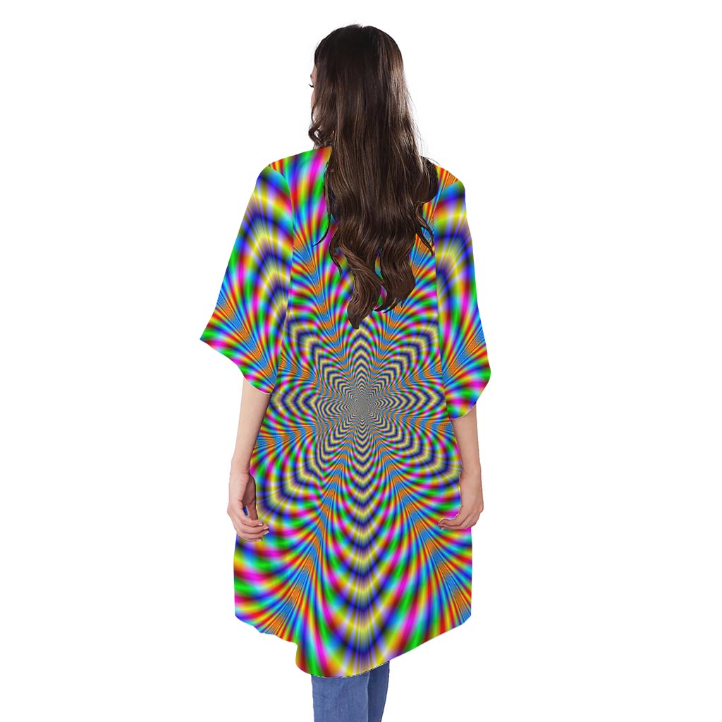 Octagonal Psychedelic Optical Illusion Open Front Beach Cover Up