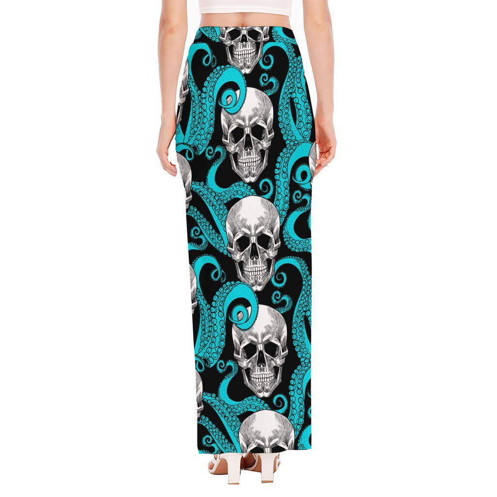 Octopus Tentacles Skull Pattern Print High Slit Maxi Skirt