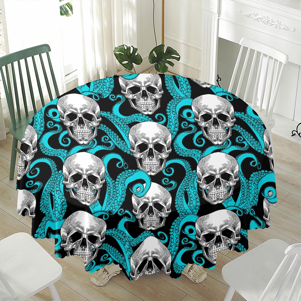 Octopus Tentacles Skull Pattern Print Waterproof Round Tablecloth