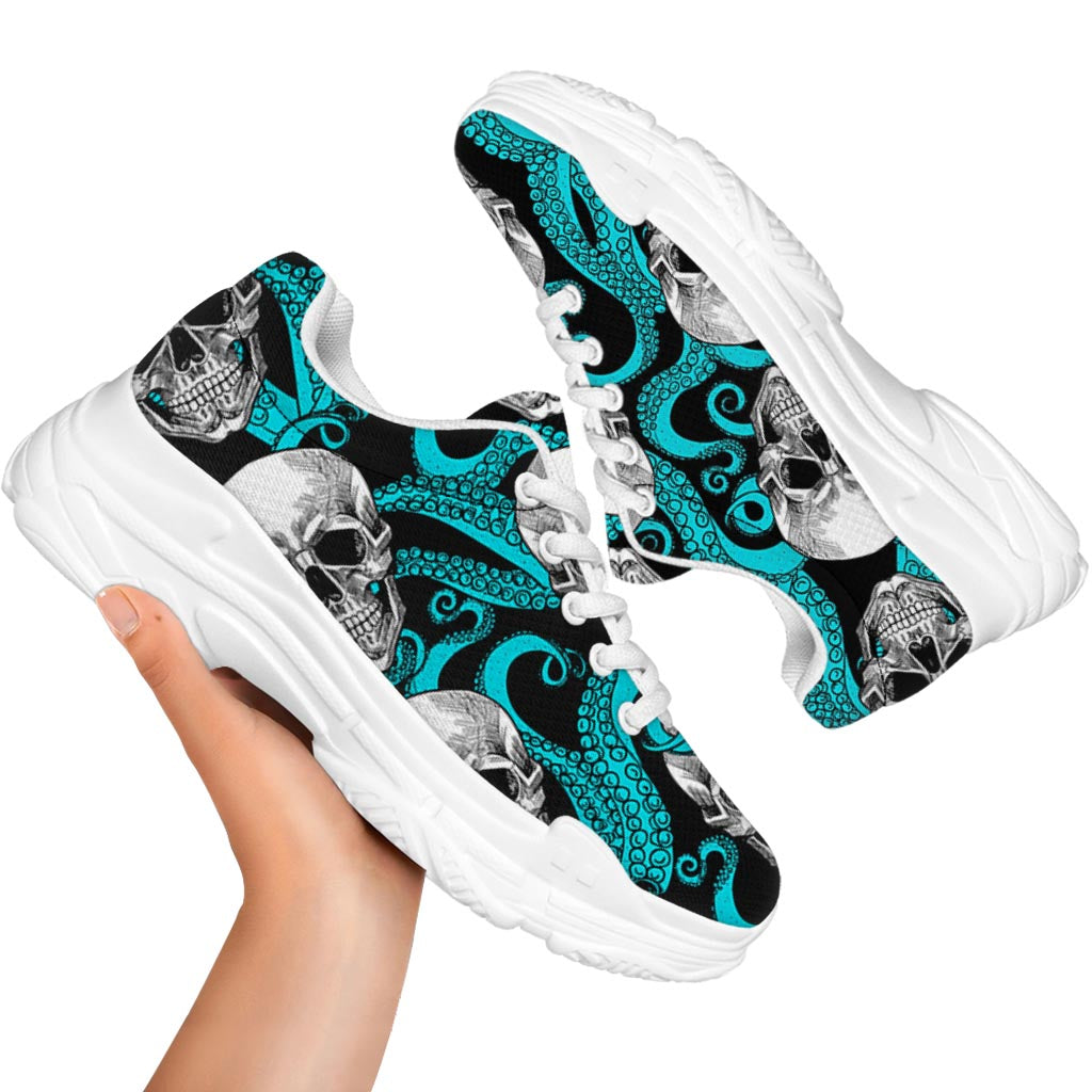 Octopus Tentacles Skull Pattern Print White Chunky Shoes