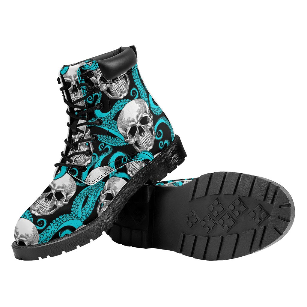 Octopus Tentacles Skull Pattern Print Work Boots
