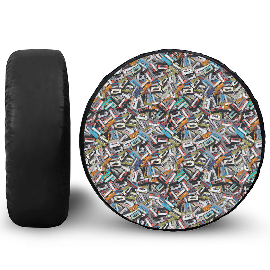 Old Cassette Tape Print Leather Spare Tire Cover