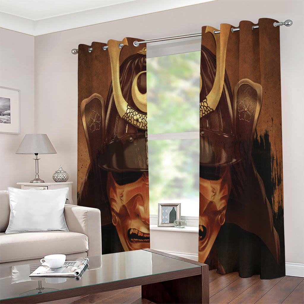 Old Japanese Samurai Mask Print Extra Wide Grommet Curtains