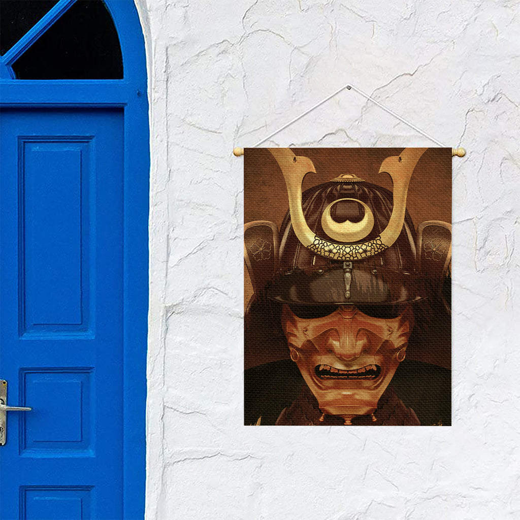 Old Japanese Samurai Mask Print Garden Flag