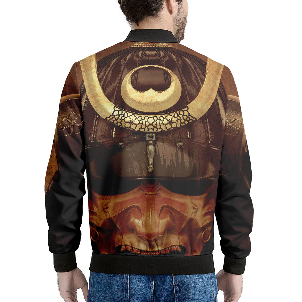 Old Japanese Samurai Mask Print Men's Bomber Jacket