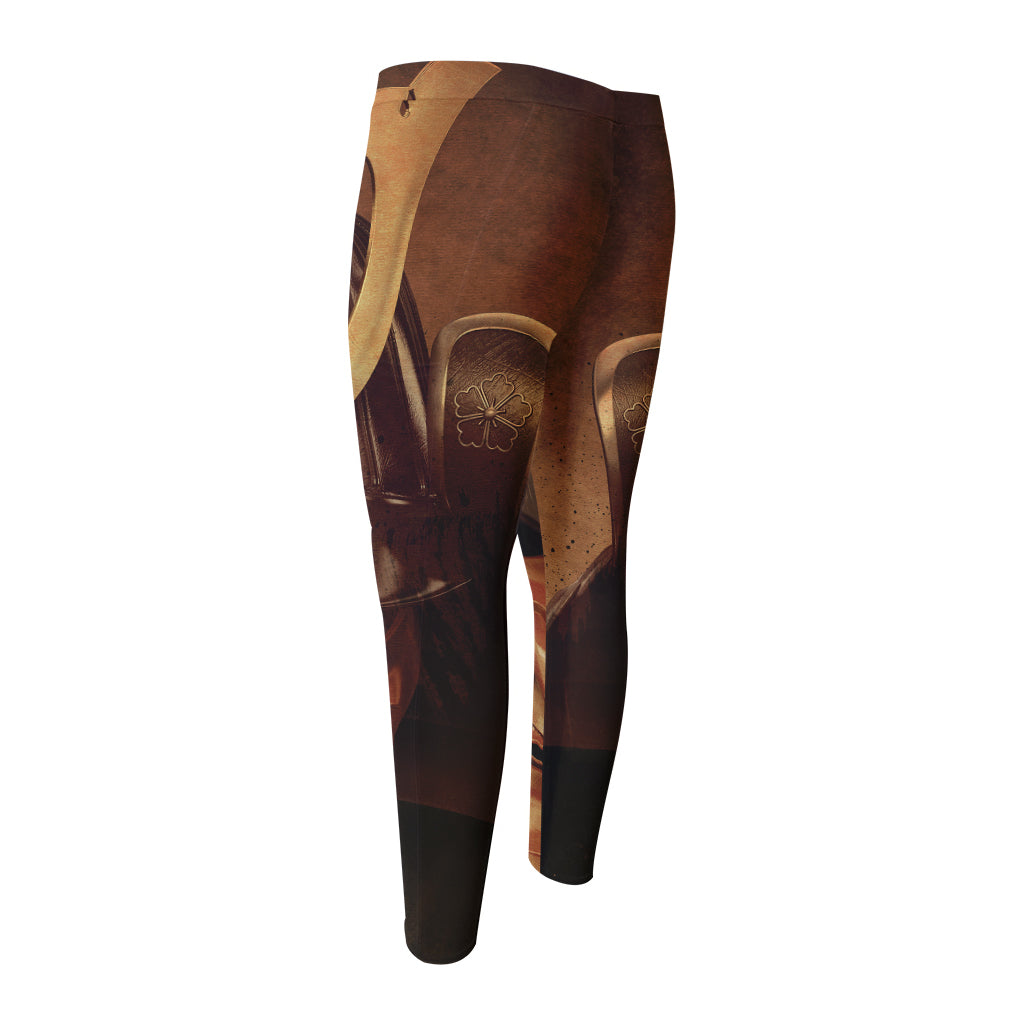 Old Japanese Samurai Mask Print Men's Compression Pants