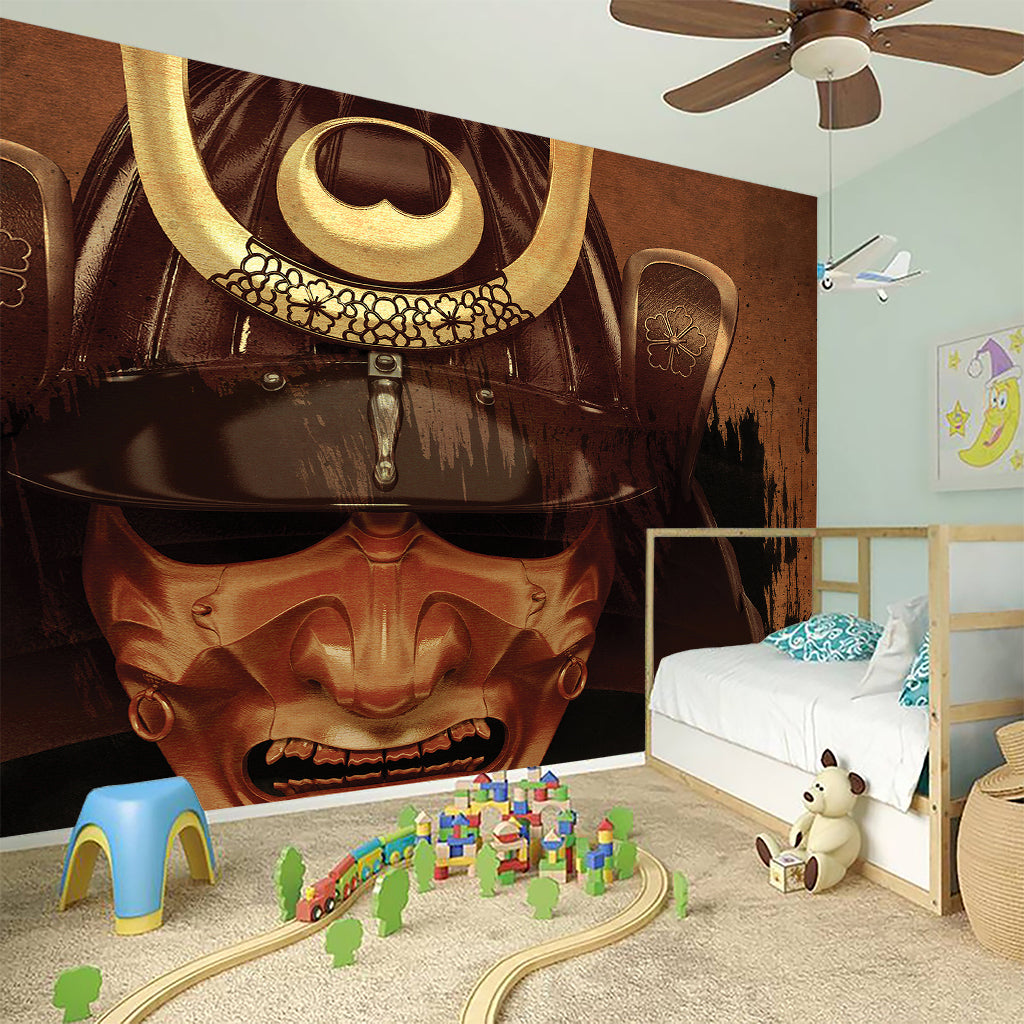 Old Japanese Samurai Mask Print Wall Sticker