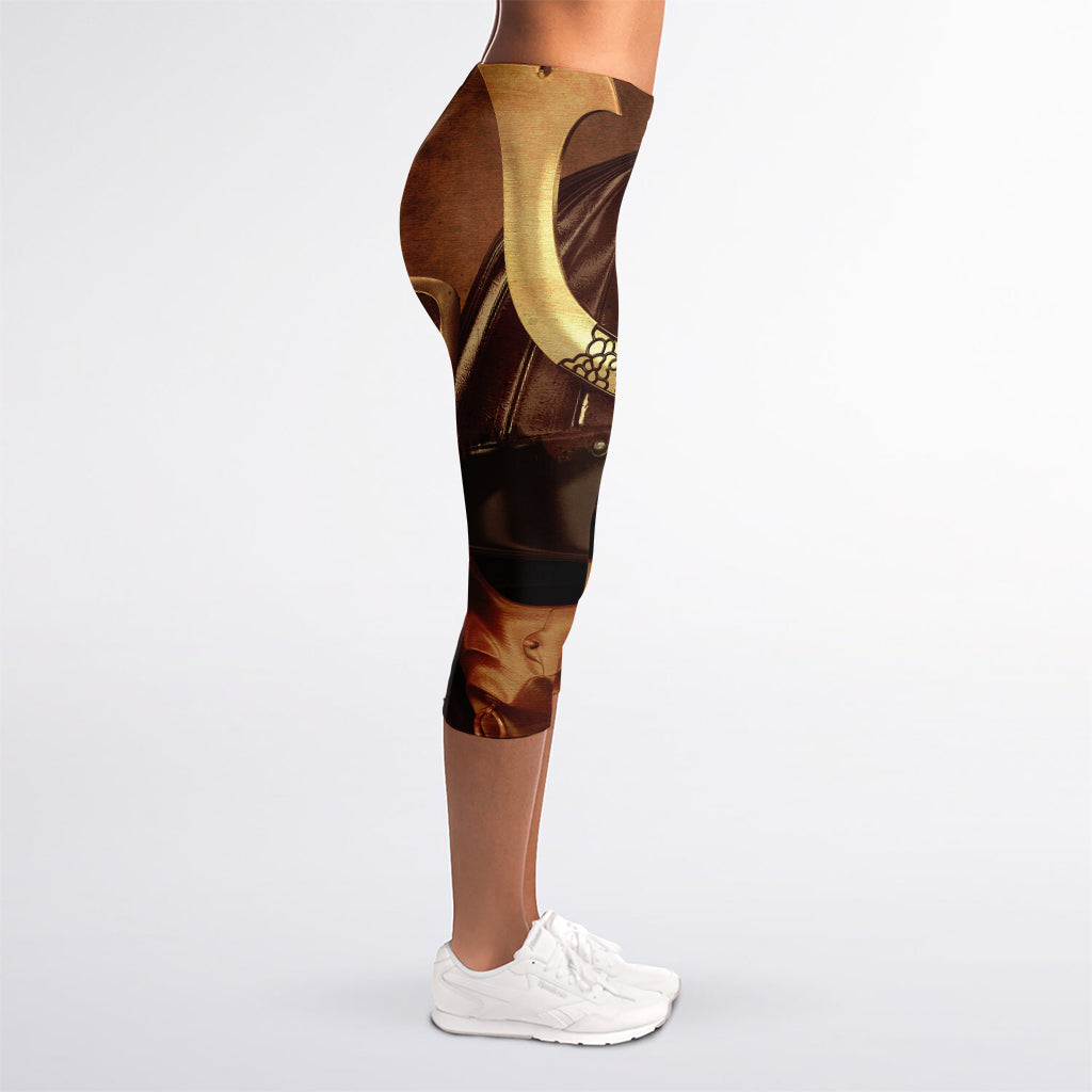 Old Japanese Samurai Mask Print Women's Capri Leggings