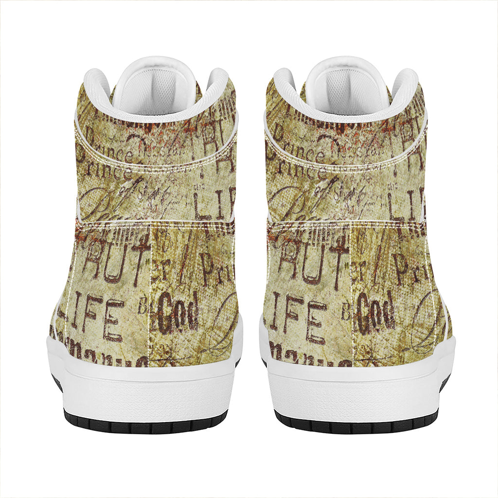 Old Religious Words Print High Top Leather Sneakers