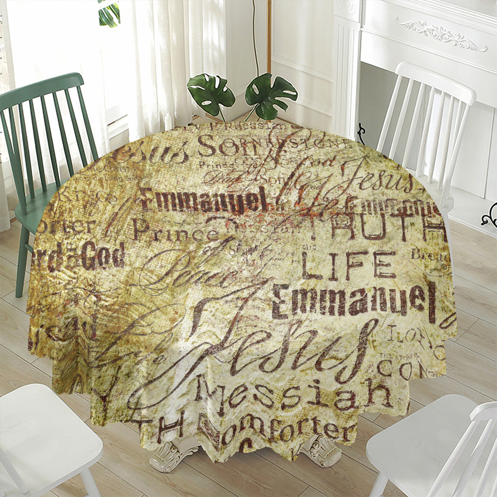 Old Religious Words Print Waterproof Round Tablecloth
