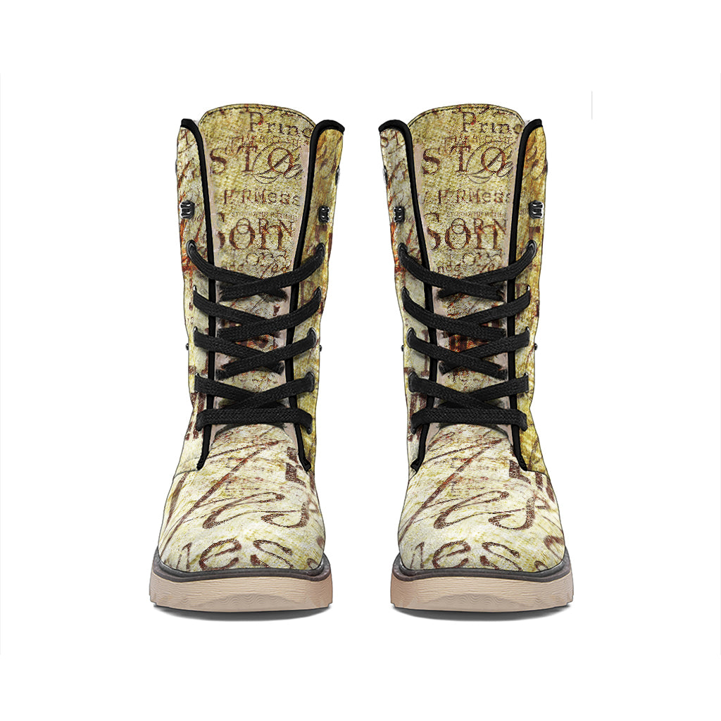 Old Religious Words Print Winter Boots