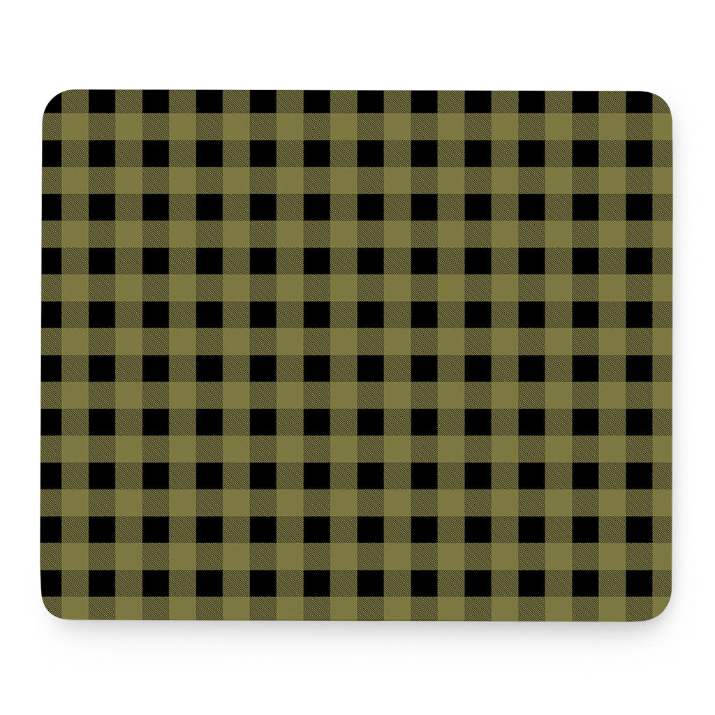 Olive Green Buffalo Check Pattern Print Mouse Pad