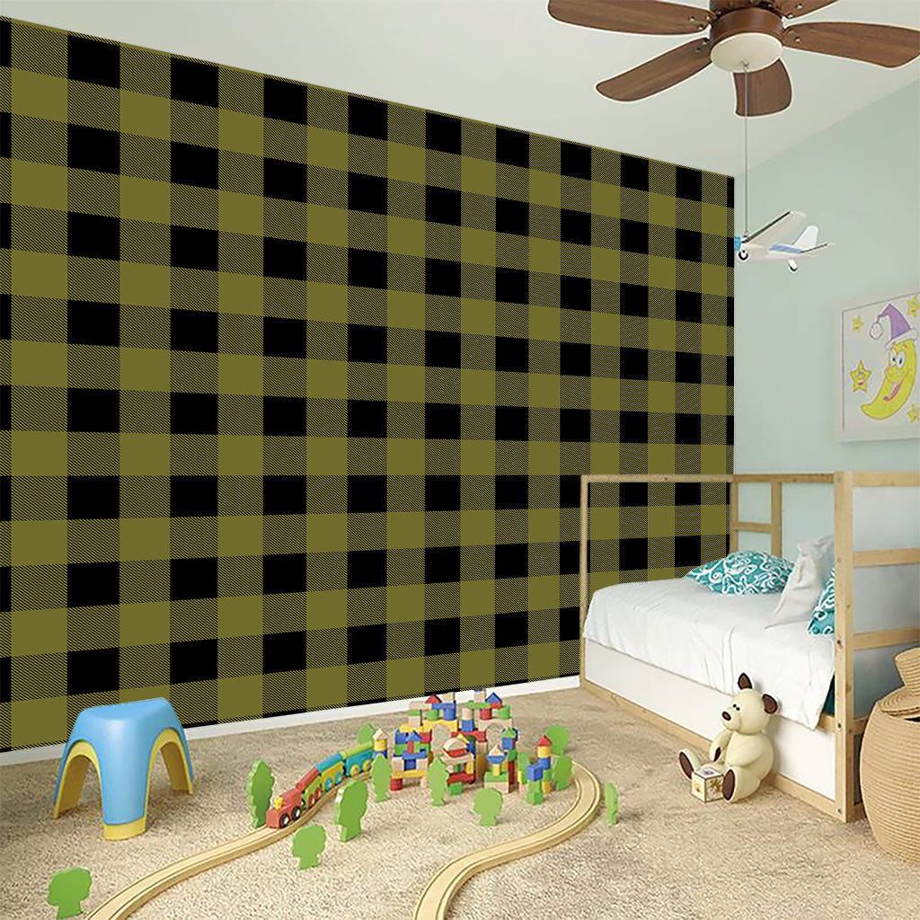 Olive Green Buffalo Check Pattern Print Wall Sticker