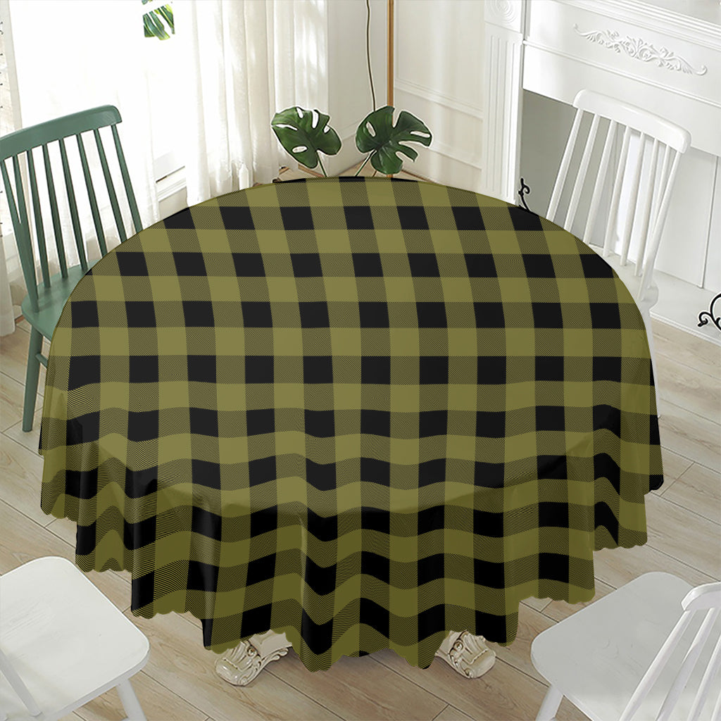 Olive Green Buffalo Check Pattern Print Waterproof Round Tablecloth