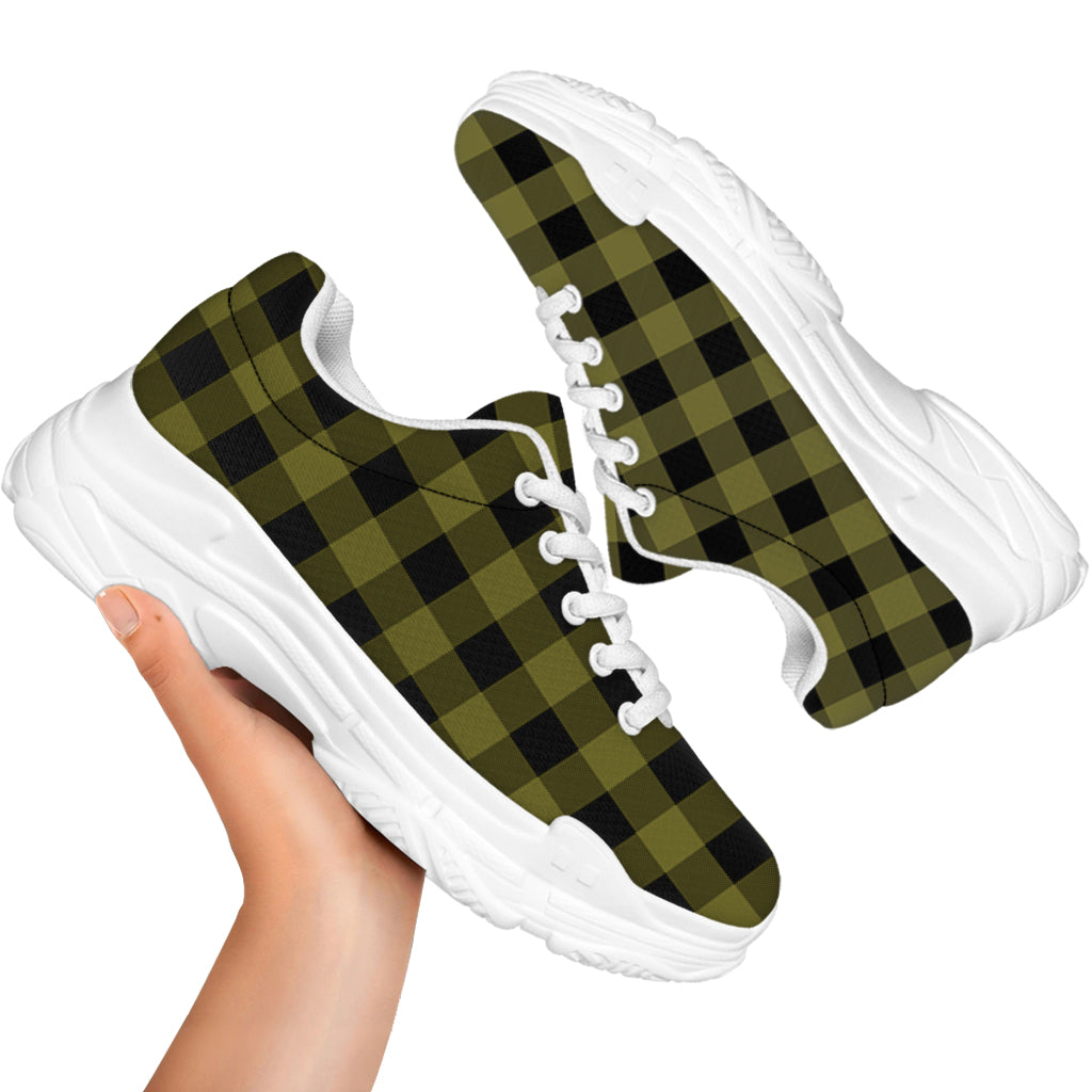 Olive Green Buffalo Check Pattern Print White Chunky Shoes