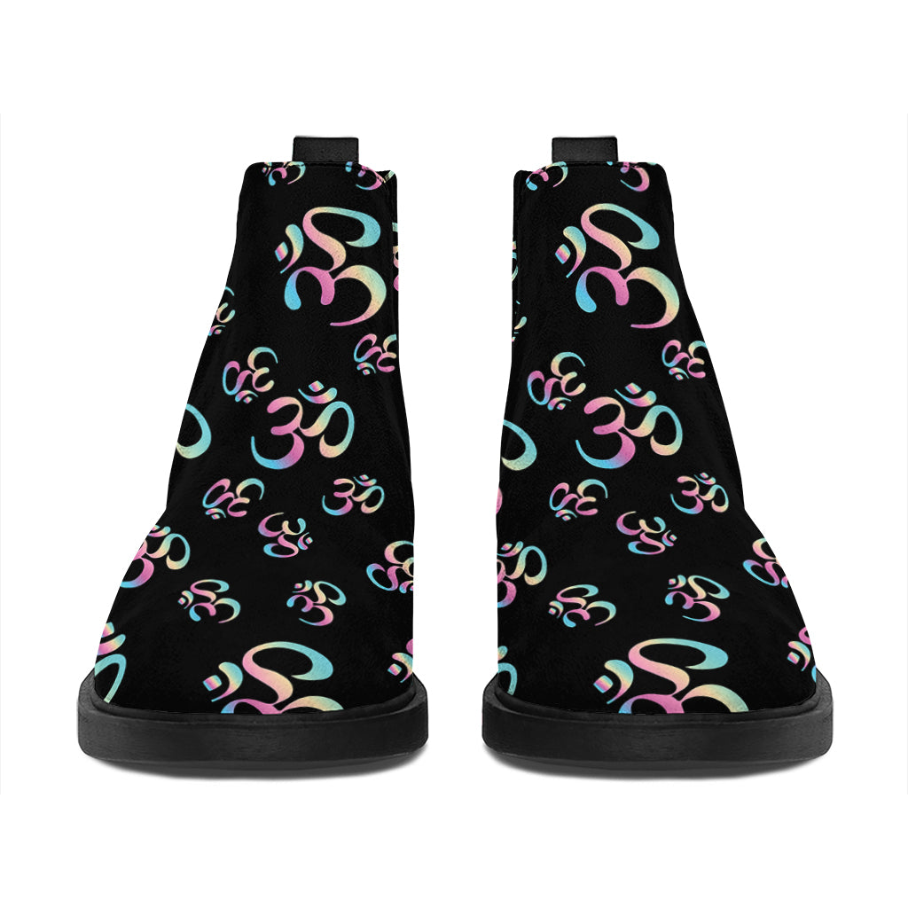 Om Sign Pattern Print Flat Ankle Boots
