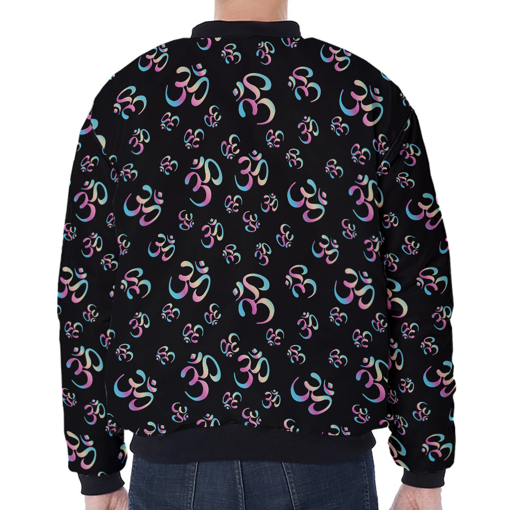 Om Sign Pattern Print Zip Sleeve Bomber Jacket