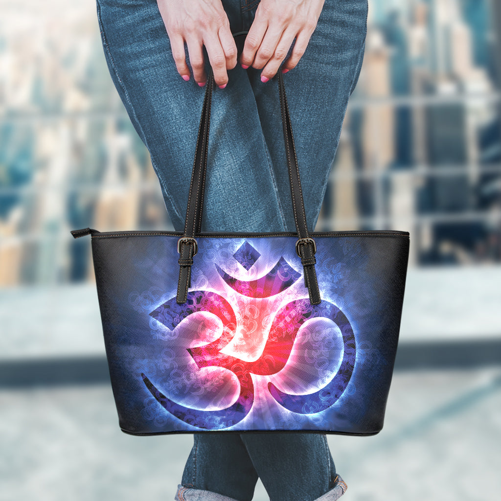 Om Sign Print Leather Tote Bag