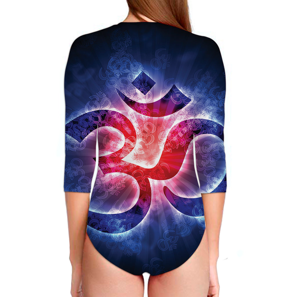 Om Sign Print Long Sleeve Swimsuit