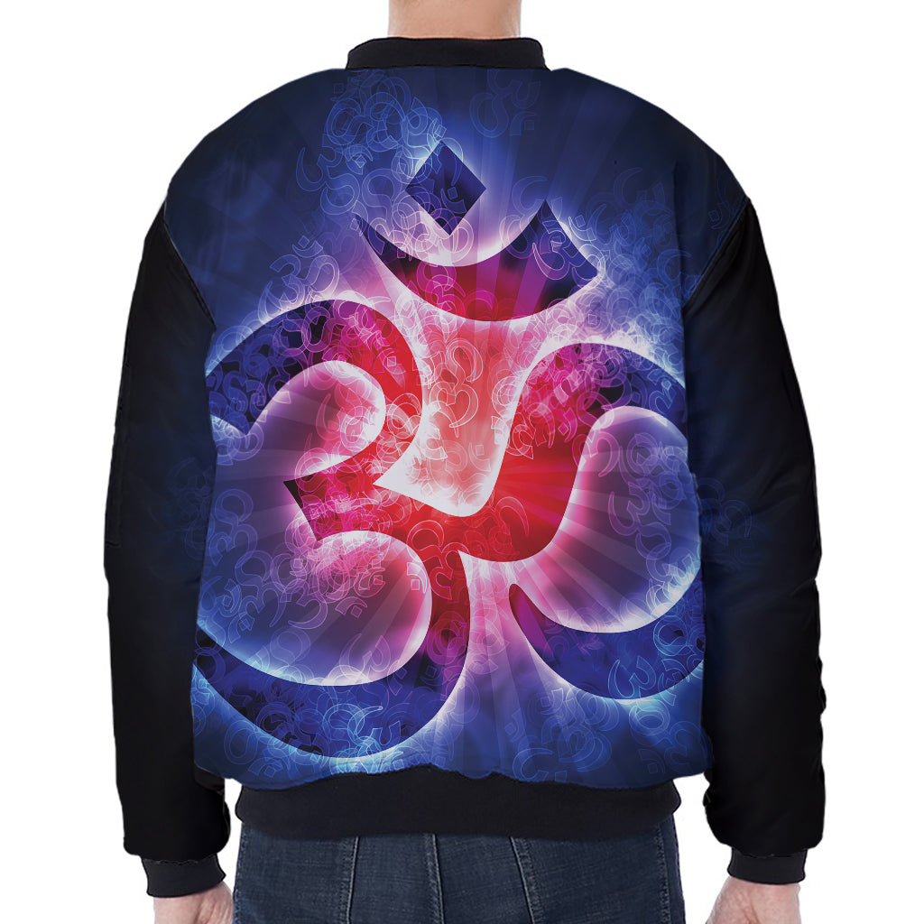 Om Sign Print Zip Sleeve Bomber Jacket