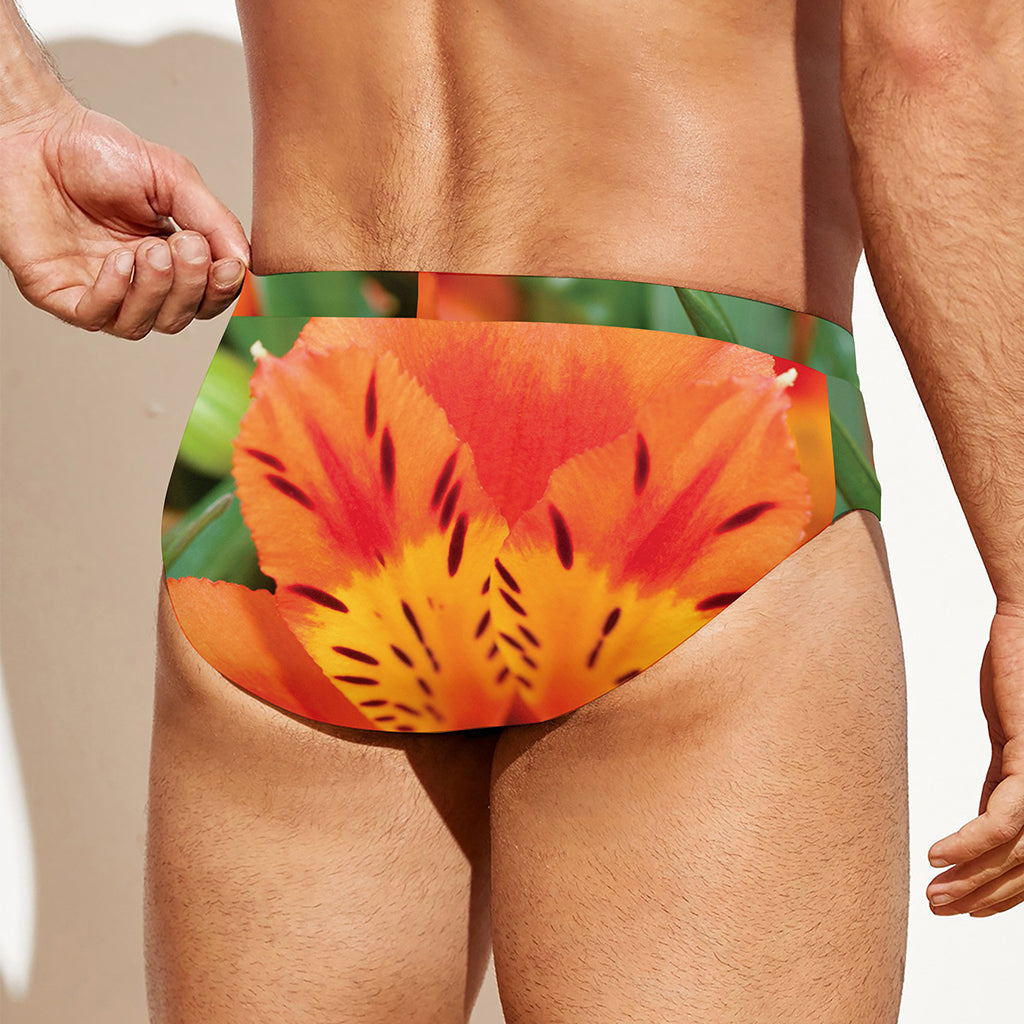 Orange Alstroemeria Print Men's Swim Briefs