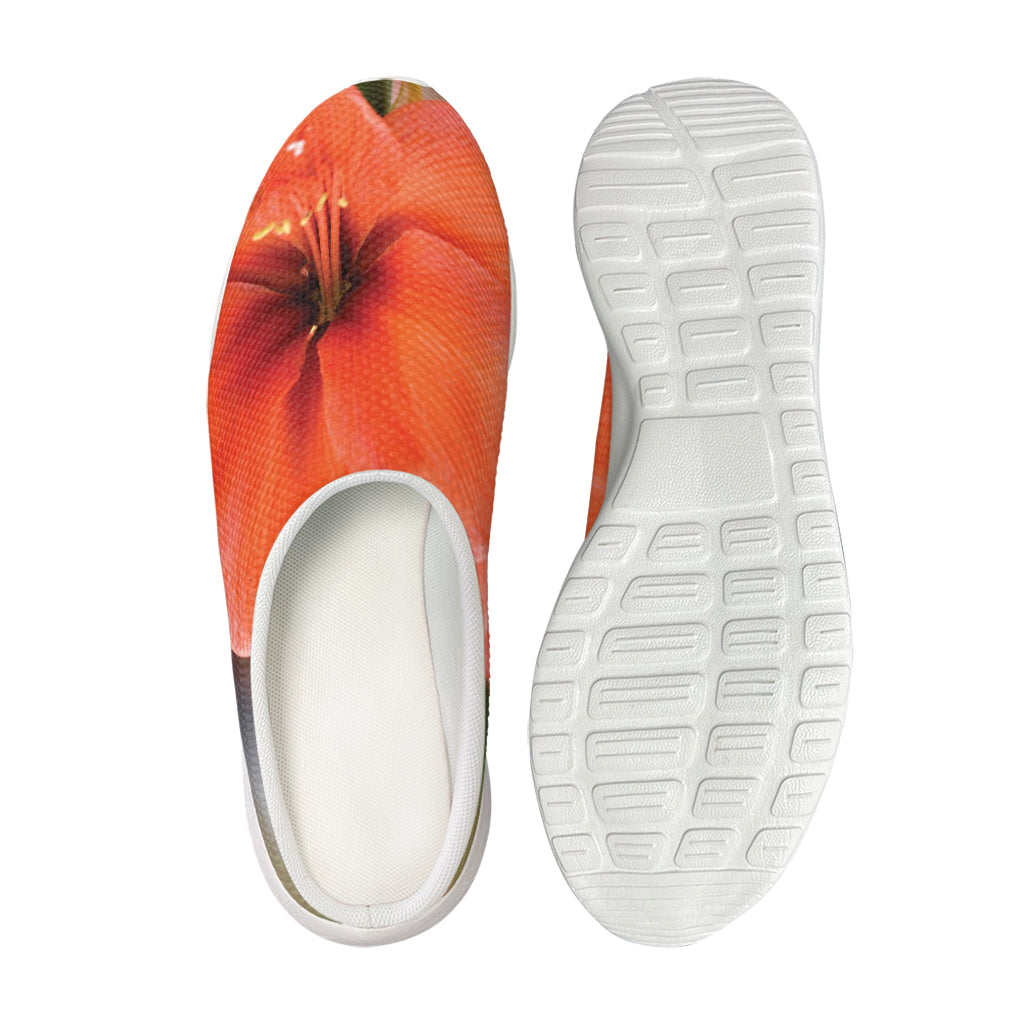 Orange Amaryllis Print Mesh Casual Shoes