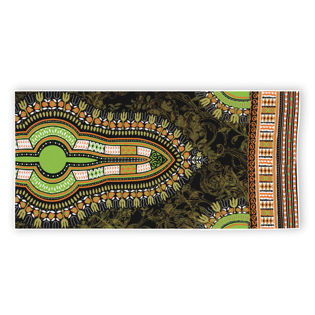 Orange And Black African Dashiki Print Beach Towel