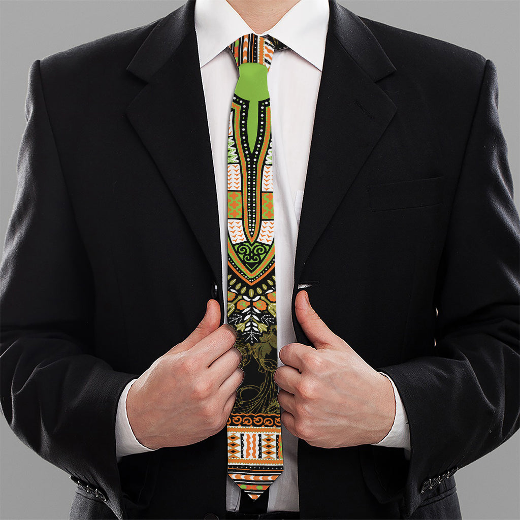 Orange And Black African Dashiki Print Necktie