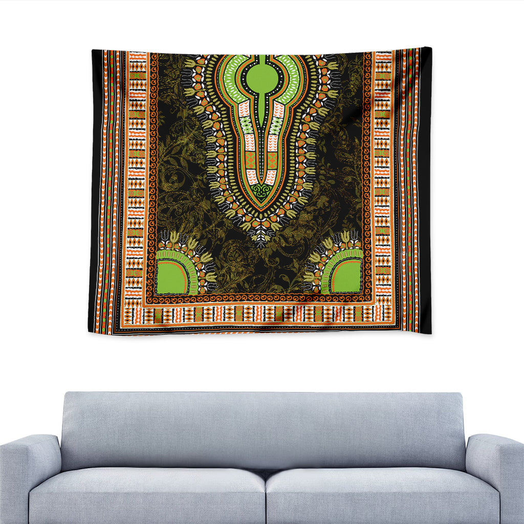Orange And Black African Dashiki Print Tapestry