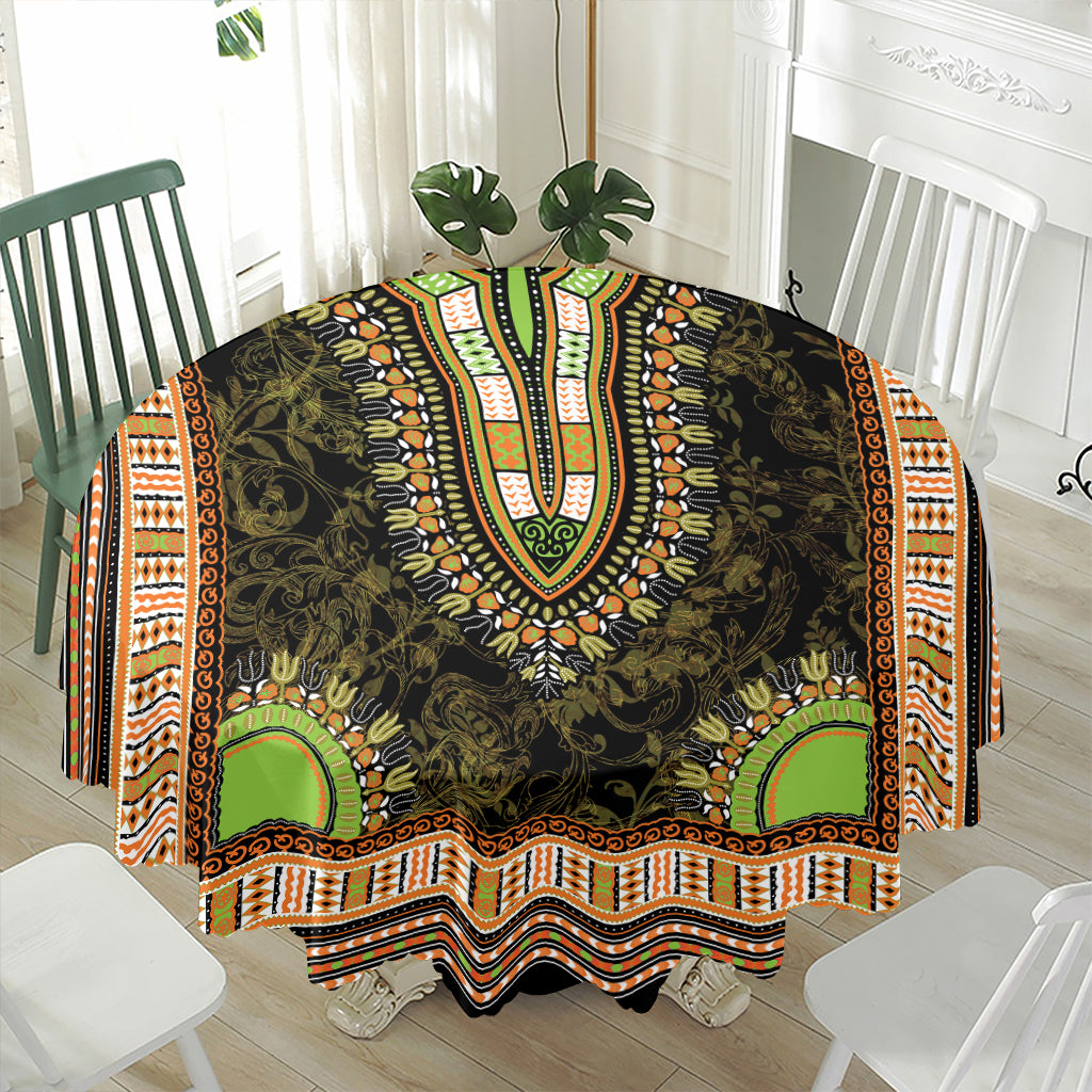 Orange And Black African Dashiki Print Waterproof Round Tablecloth