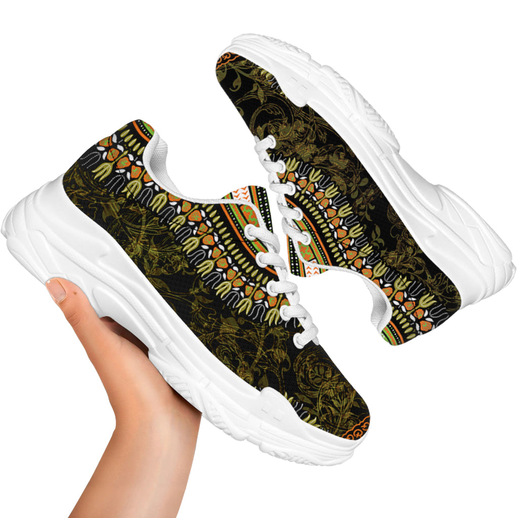Orange And Black African Dashiki Print White Chunky Shoes