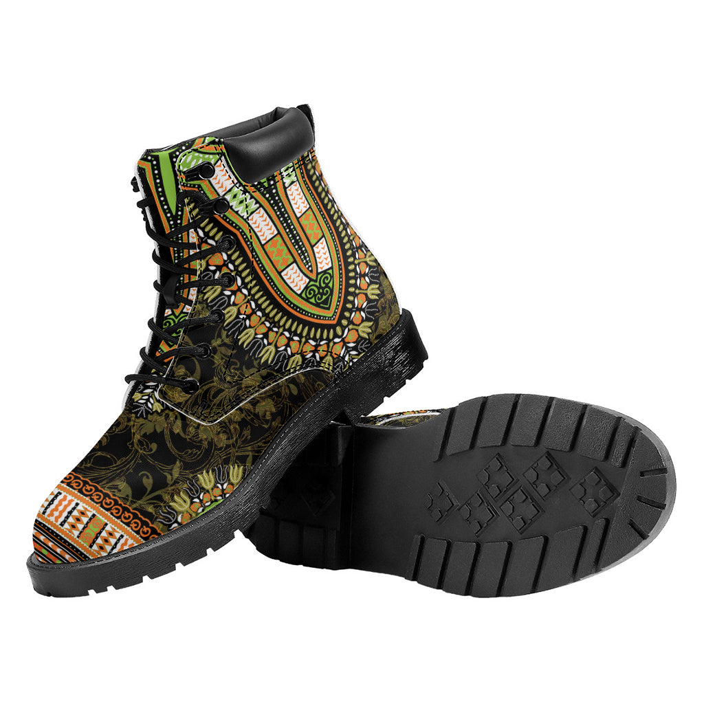 Orange And Black African Dashiki Print Work Boots