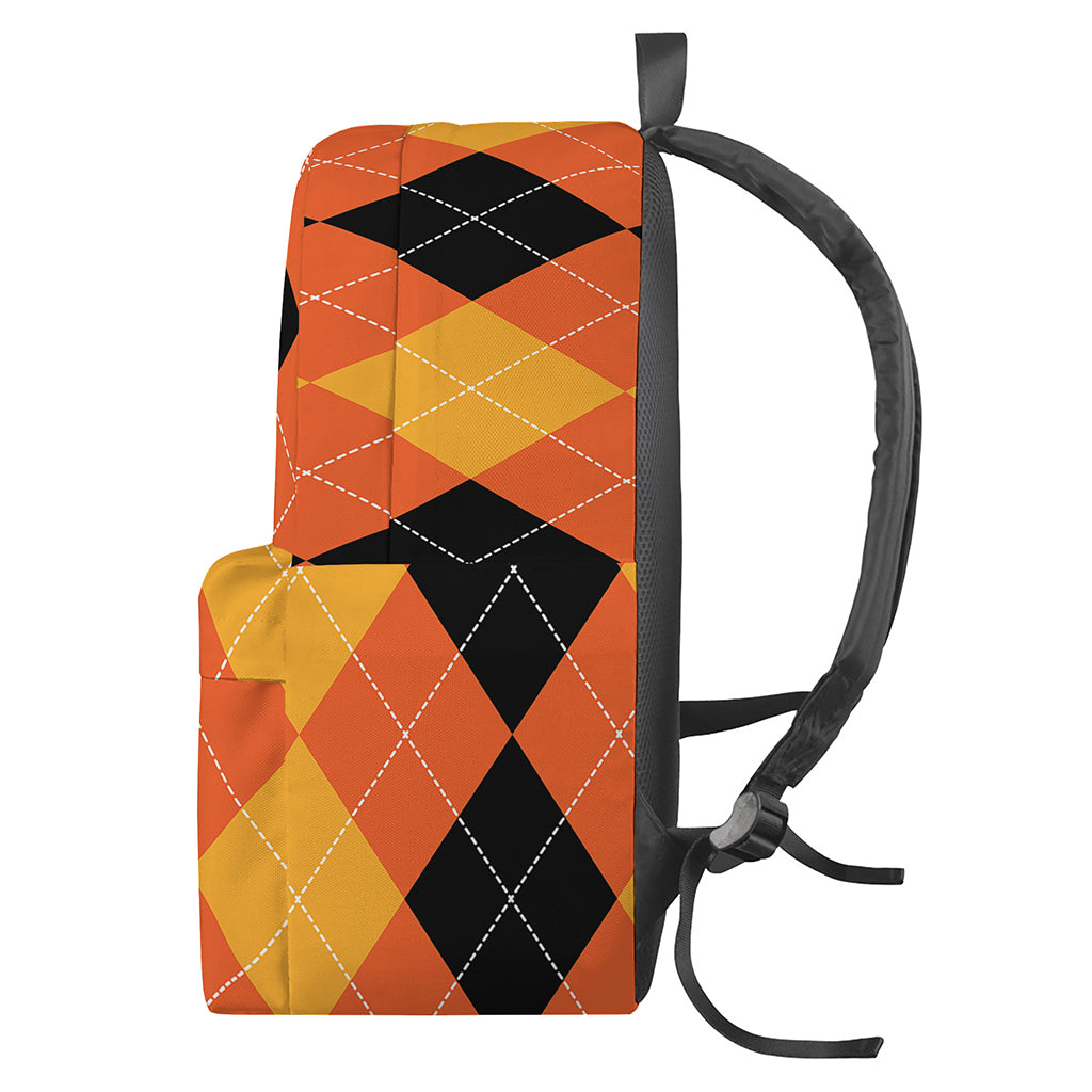 Orange And Black Argyle Pattern Print Backpack