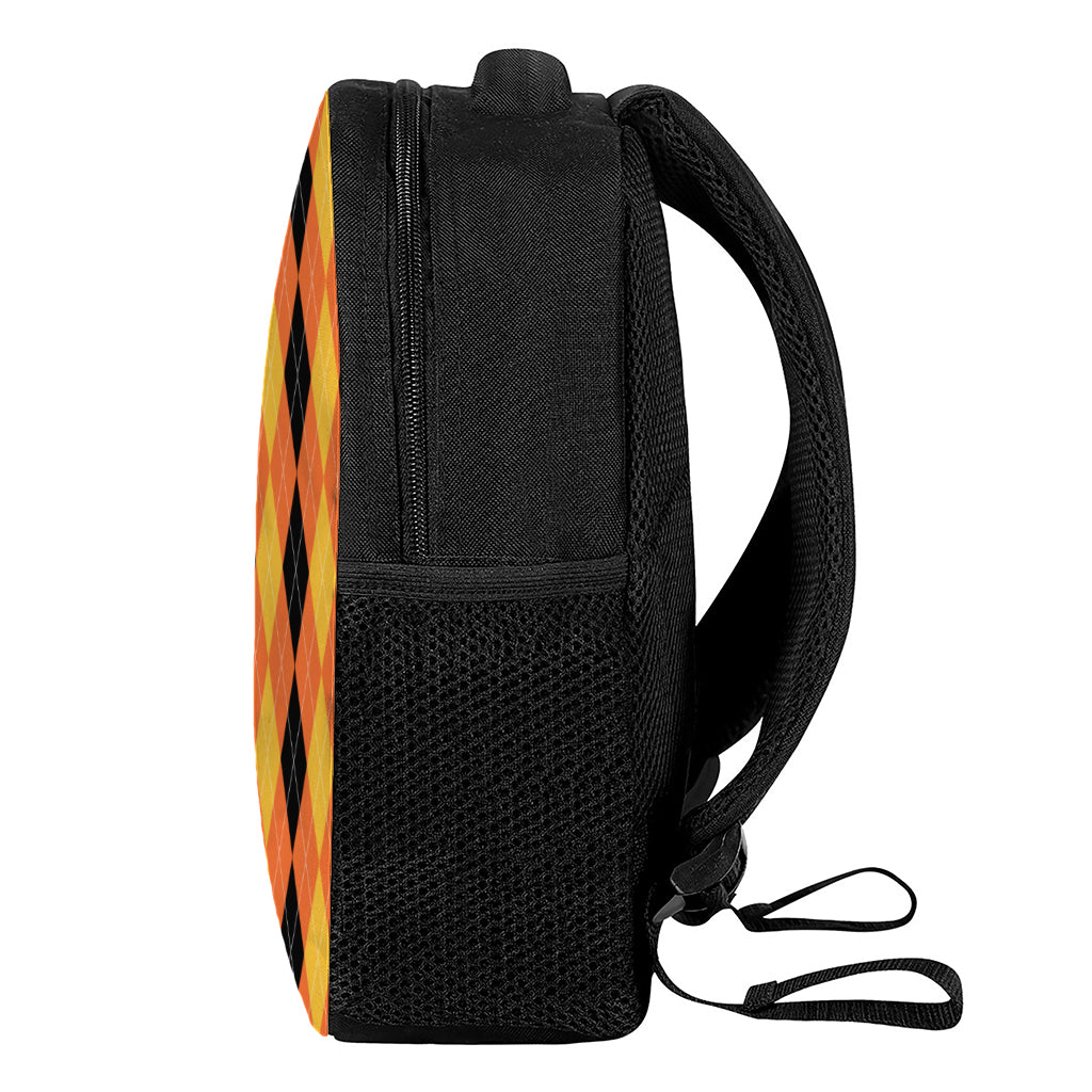 Orange And Black Argyle Pattern Print Casual Backpack