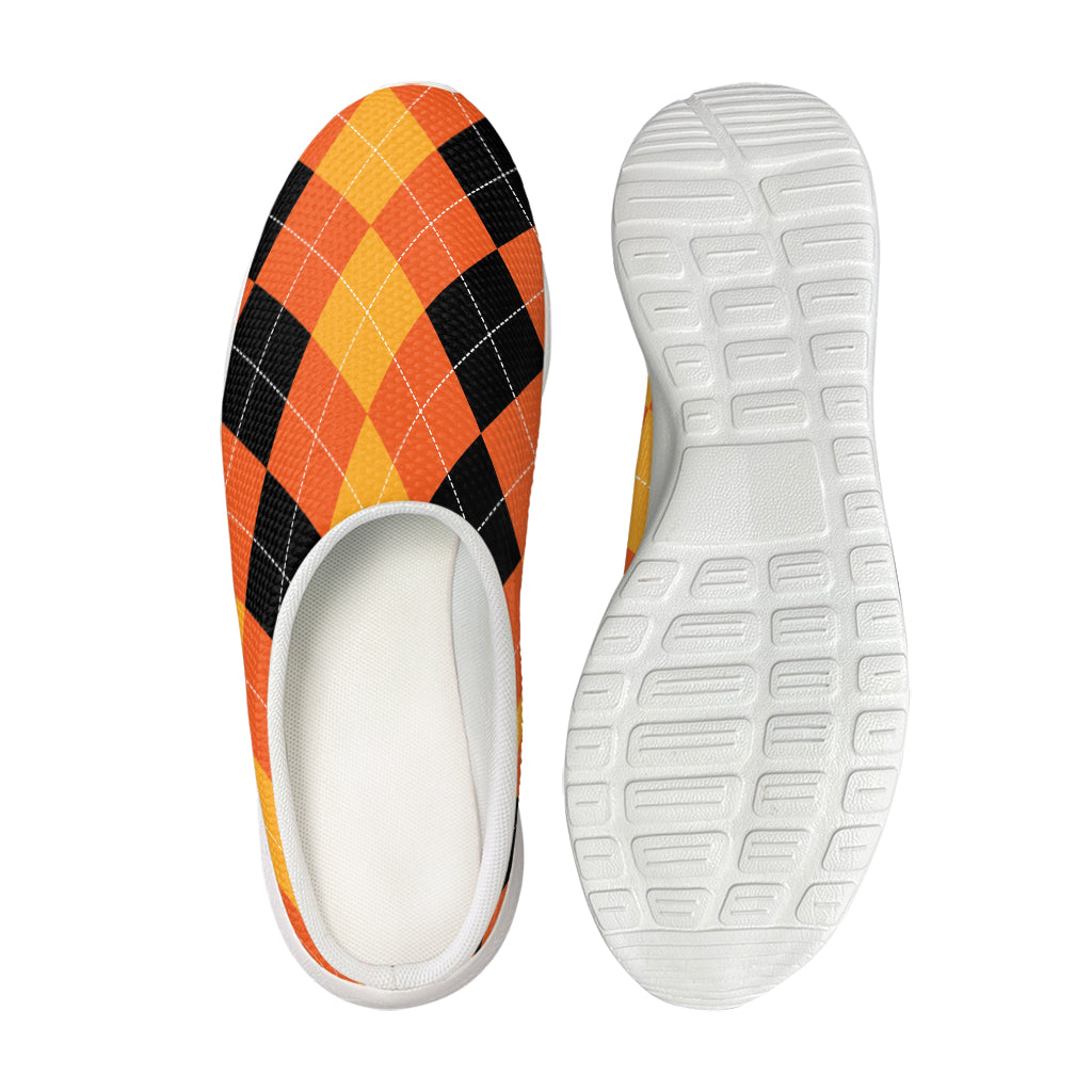 Orange And Black Argyle Pattern Print Mesh Casual Shoes