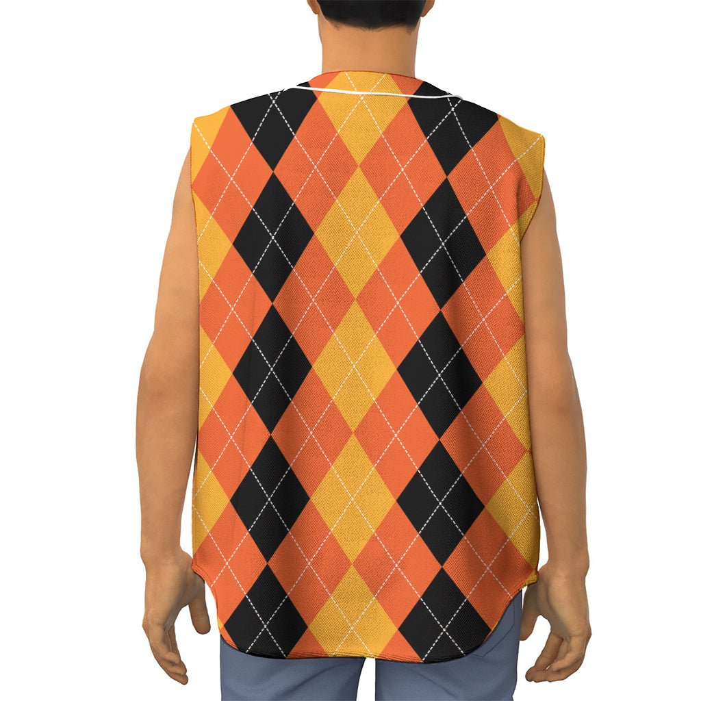 Orange And Black Argyle Pattern Print Sleeveless Baseball Jersey