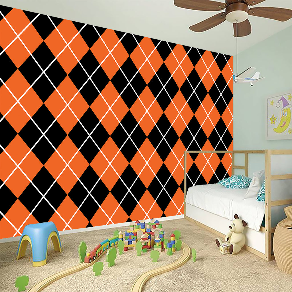 Orange And Black Argyle Print Wall Sticker