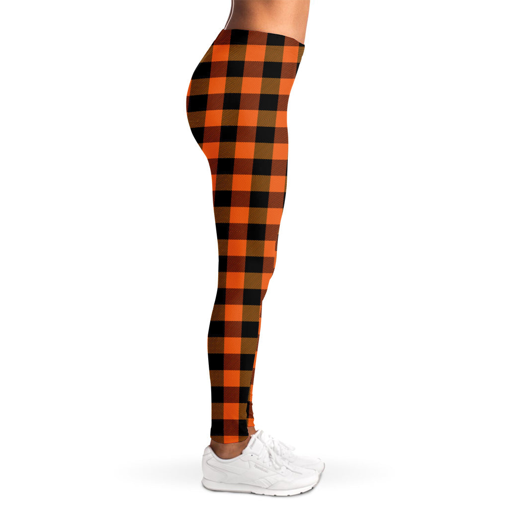 Orange And Black Buffalo Check Print Women's Leggings