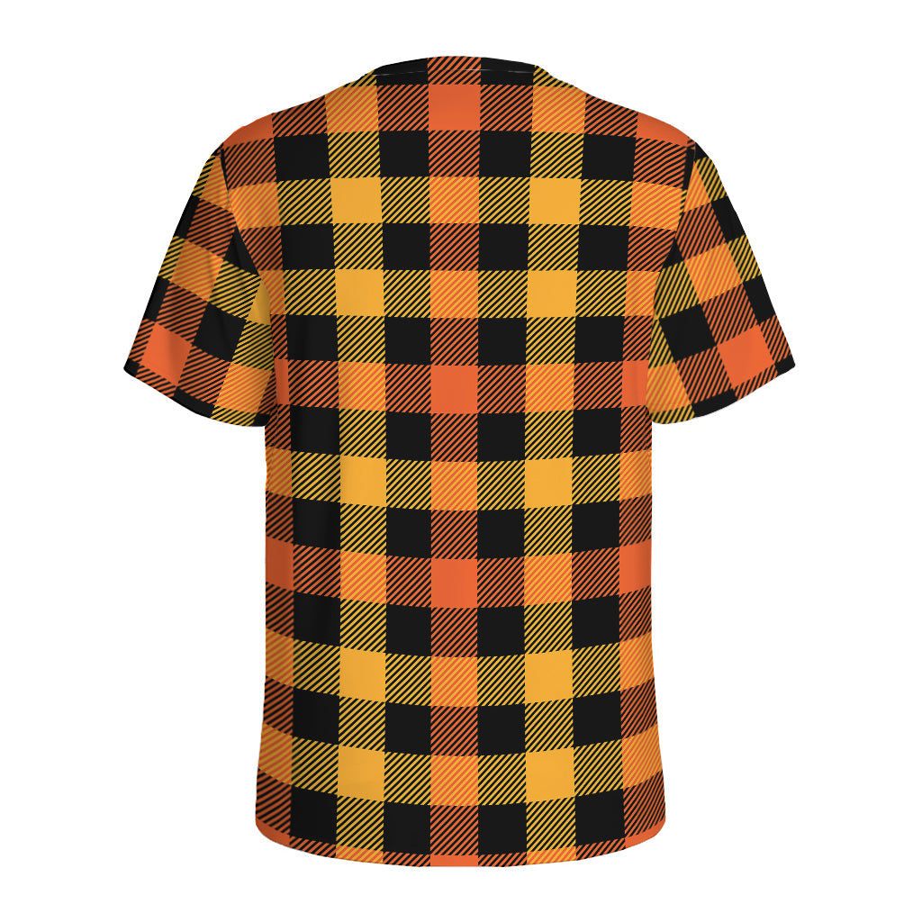 Orange And Black Buffalo Plaid Print Men's Sports T-Shirt