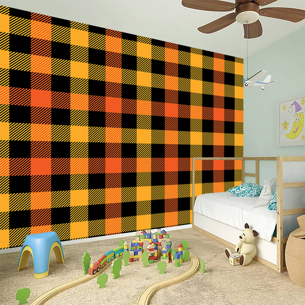 Orange And Black Buffalo Plaid Print Wall Sticker