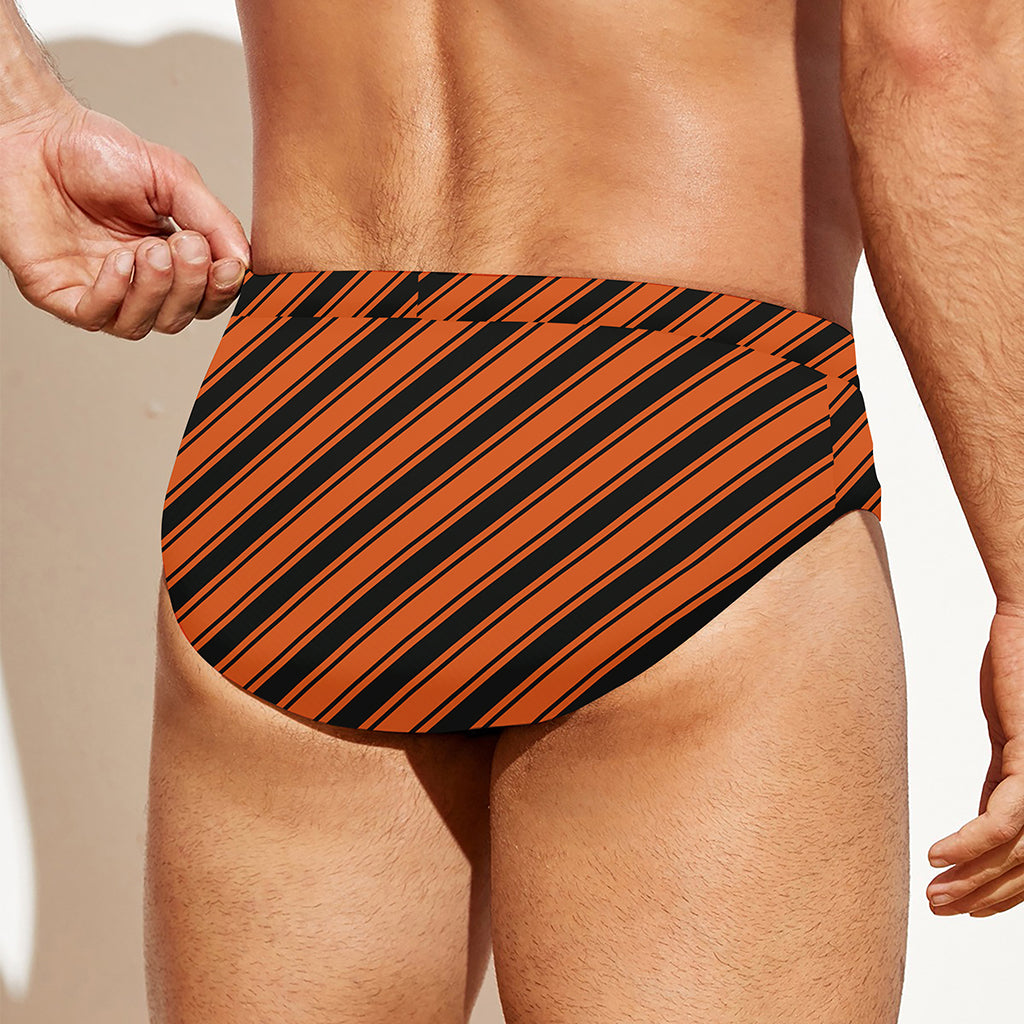 Orange And Black Halloween Pattern Print Men's Swim Briefs