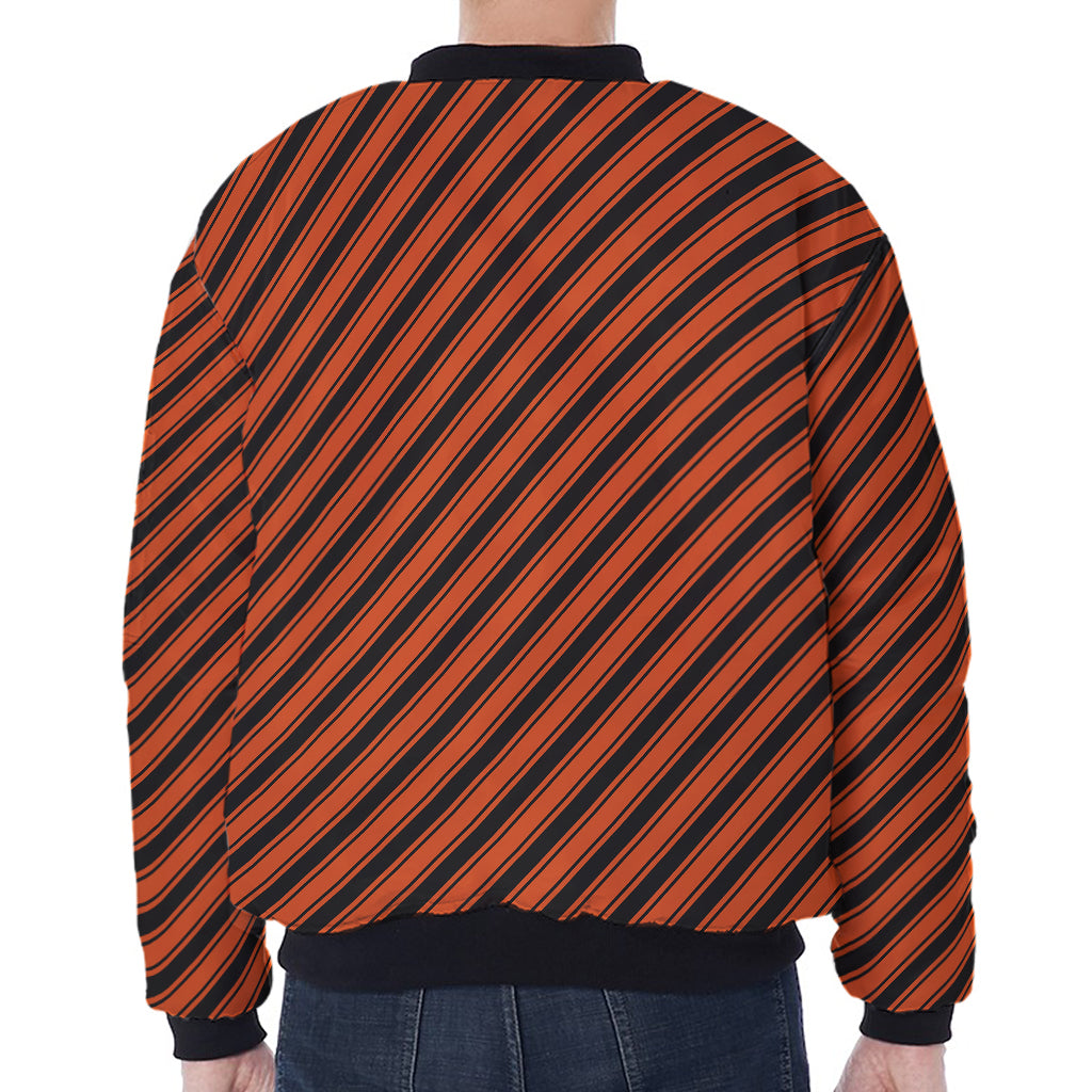 Orange And Black Halloween Pattern Print Zip Sleeve Bomber Jacket
