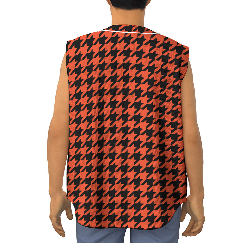 Orange And Black Houndstooth Print Sleeveless Baseball Jersey