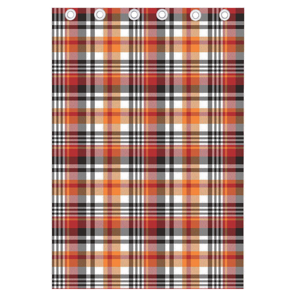 Orange And Black Madras Plaid Print Curtain