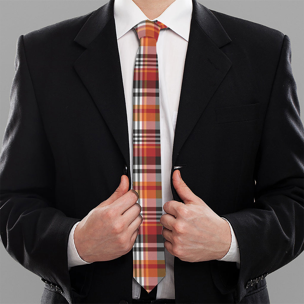 Orange And Black Madras Plaid Print Necktie