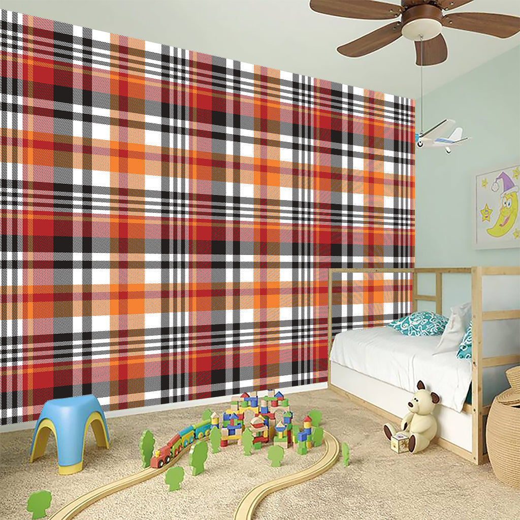 Orange And Black Madras Plaid Print Wall Sticker