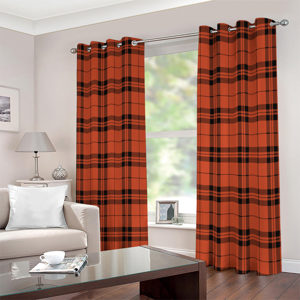 Orange And Black Tartan Pattern Print Extra Wide Grommet Curtains