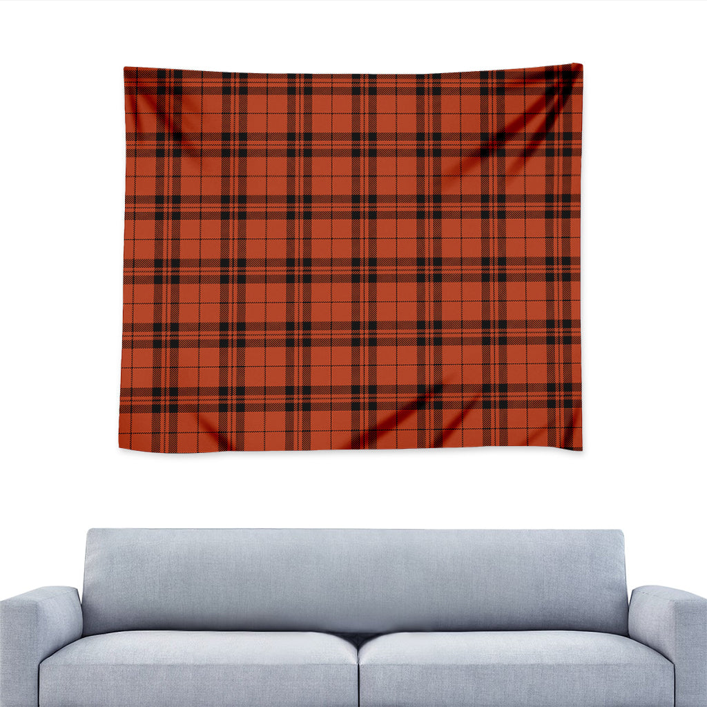 Orange And Black Tartan Pattern Print Tapestry